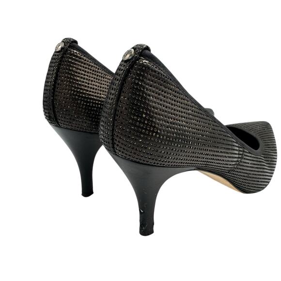 Donald J Pliner Tion Black Leather Gold Detail Perforated Pointed High Heel Pump - Picture 8 of 11